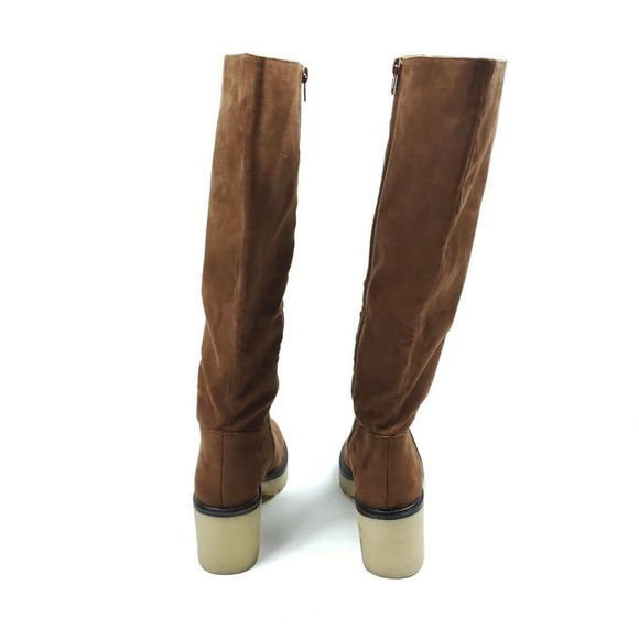 Mi.im Miim Boots 8.5 Vegan Faux Suede Chestnut Brown Chunky Heel Knee High - Picture 5 of 9